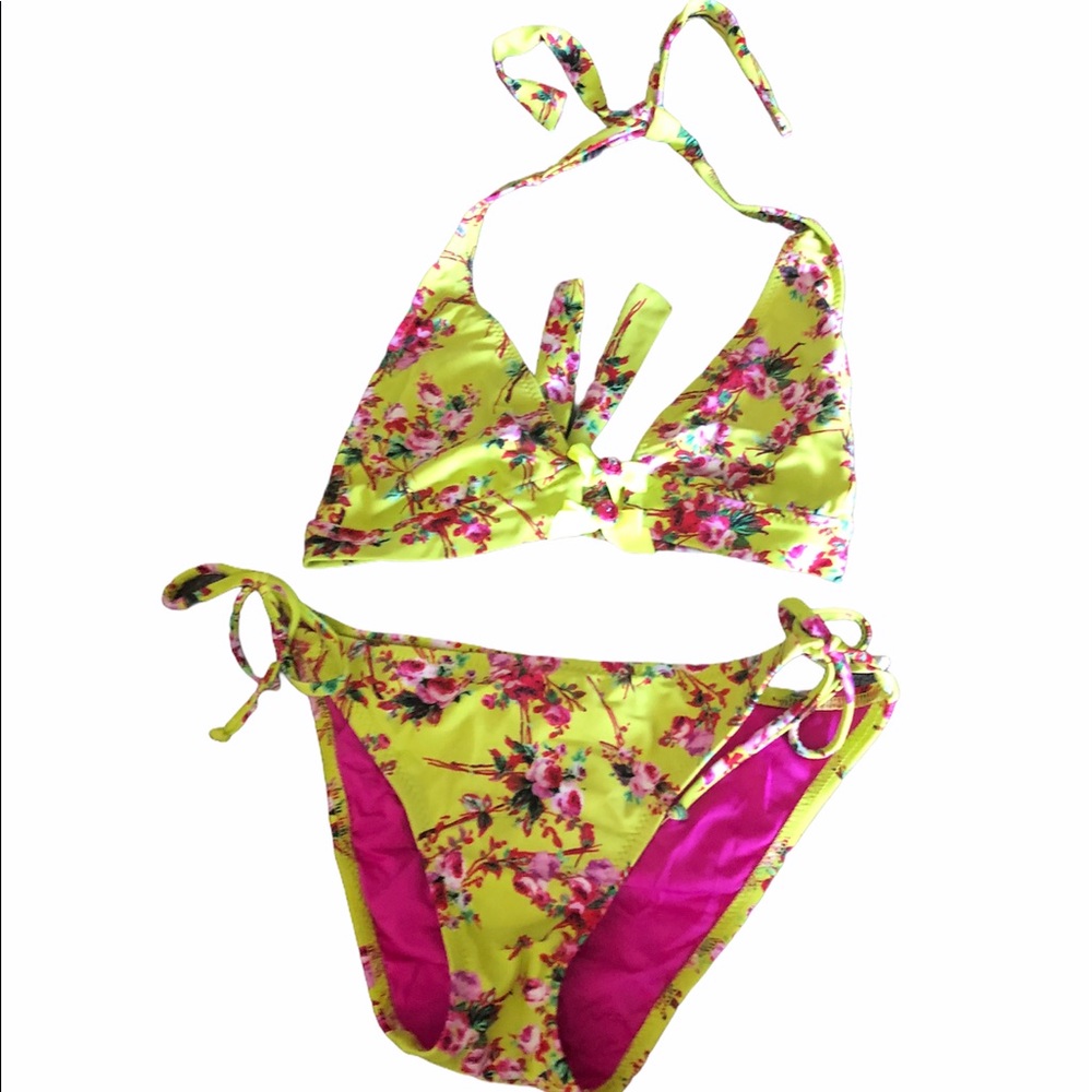 Betsey Johnson green floral two piece bikini set